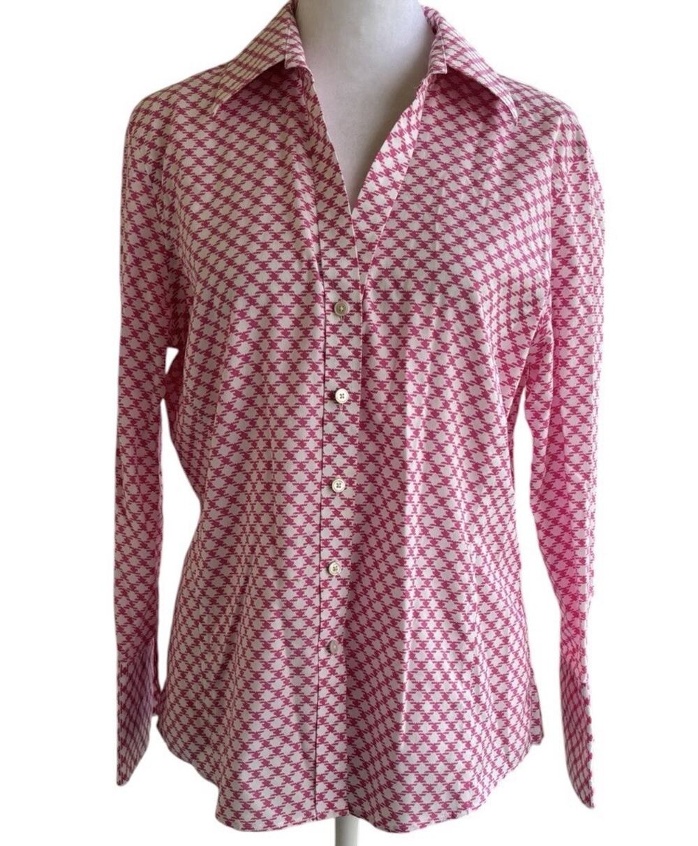 Talbots Haberdashery Pink Houndstooth Wrinkle Resistant Button Down Shirt 10